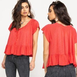 Free People Red Charlie Drawstring Peasant Top